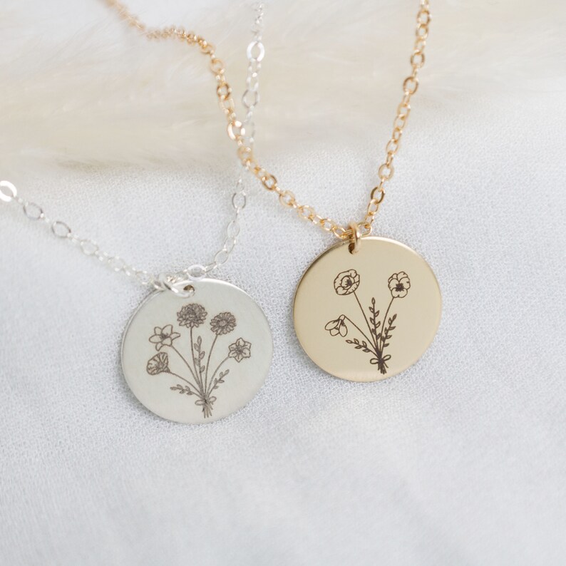 Personalized Birth Month Flower Bouquet Charm Necklace - Etsy