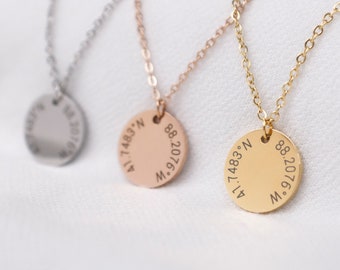 Coordinate Necklace for Birthday gift, gift for her, Graduation gift, fiancee, where we met, gps coordinates gift, Go away gift