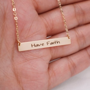 14K Gold Filled Bar Necklace: Custom Bible Verse, Christian Jewelry