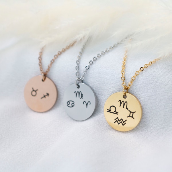 Personalized Mixed Zodiac Signs Necklace, Family Necklace, Horoscope Jewelry, Gift for mom, Birthday Present, gift for her