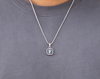 Initial Necklace for men - Letter necklace gift for him - box chain necklace - boyfriend present - boyfriend gift - dad necklace