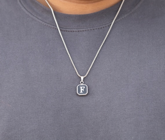 Initial Necklace for men, Letter gift for him, with box chain, boyfriend present, dad present