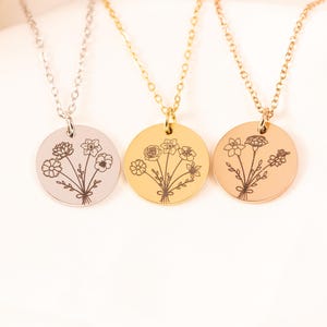Collar con ramo de flores de nacimiento, regalo de joyería para el día de la madre, mejor amiga, regalo de cumpleaños, joyería de flores, regalo para mamá, regalos de cumpleaños para ella