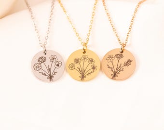 Gift for Mom Grandma, Birth Flower Bouquet Necklace, Personalized Family Jewelry, Grandma Gift from Grandkids