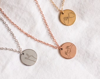 Hand Gestures Necklace, Best Friend Necklace, Pinky promise necklace, I Love You ASL Sign Necklaces. Disc 15mm