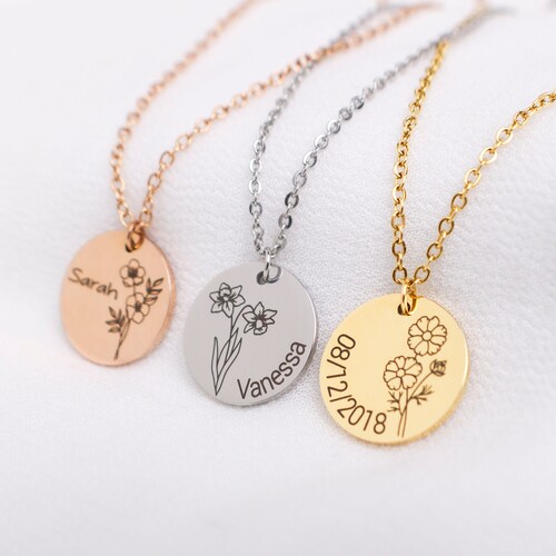 Personalised Gold Birth Flower necklace birthday jewellery