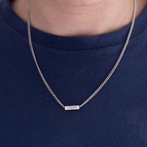 Collar de barra personalizado con cadena de eslabones cubanos, collar con nombre, colgante grabado personalizado, acero inoxidable, regalo para él, regalo para novio