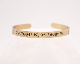 Coordinates Cuff Bracelet, Graduation Gift, GPS Coordinate Bracelet, Personalized Latitude Longitude, Long Distance Bracelet