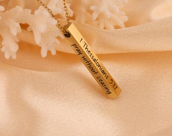 Custom Bible Verse Necklace Bar for woman, personalized vertical bar pendant, bible verse scripture, Christian  jewelry