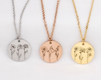 Combined Birth Month Flower Bouquet Necklace, 48 different flowers to choose, Mothers day Jewelry Gift, Best Friend, Birthday Present
