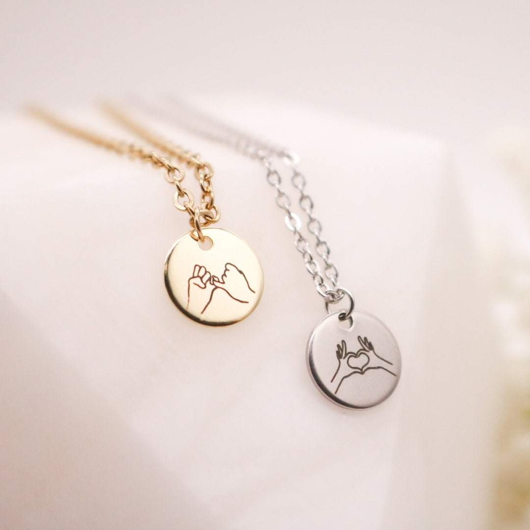Hand Gestures Necklace, I Love You Necklace, ASL Disc Necklace, Pinky ...