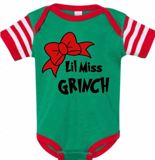 Lil Miss Grinch with Red Bow bodysuit Cute bodysuit Festive Etsy