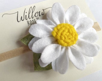 Large White daisy headband, baby and toddler headband, hair accessories, flower child, handmade felt flower clip, first birthday photos