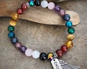 Handmade Crystal Bracelet New Beginnings Black Tourmaline Charm Bracelet White Howlite Insomnia Anxiety Depression Emotional Healing