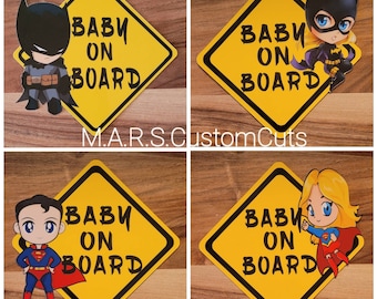 mybabyonboard UK Little Superhero Blue on Board Car Sign for Children//Baby Boys Non Personalised Character Theme