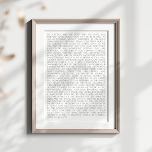 Desiderata Poem  Wall Print, Quote, Typography, Black and White, Bedroom, Living Room, Home Office