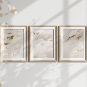 Paint Stroke Beige and Gold no.3 set of 3 Wall Print, Photography, Beige, Marble, Bedroom, Home Office, Living Room