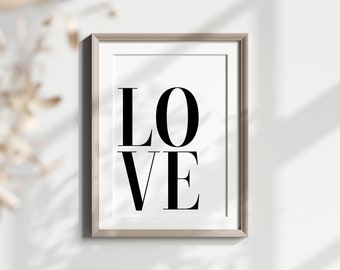 Love 1  Wall Print, Quote, Typography, Black and White, Bedroom, Living Room, Home Office