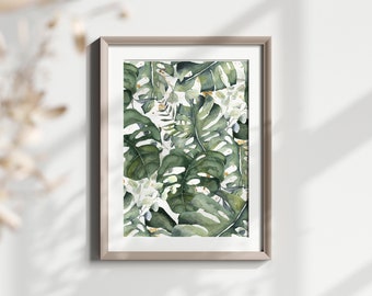 Watercolour Tropical Leaf Background  Wall Print, Botanical, Tropical, Flowers, Foliage, Leaf