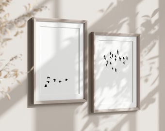 Set of 2 Bird Silhouette  Wall Prints, Animals, Nature, Bedroom, Living Room, Home Office, Hallway