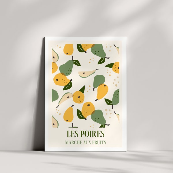 Les Poires Wall Print, Pears, Marché aux Fruits, Bright Colourful Abstract Art, Botanical, Pattern, French, Printable, Instant Download