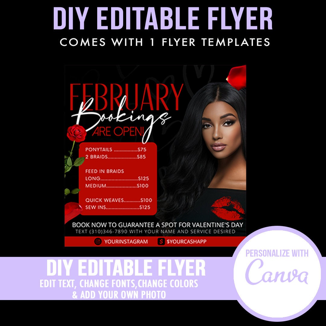 DIY Valentines Day Hair Sale Flyer Hairstylist Price List Hairstylist