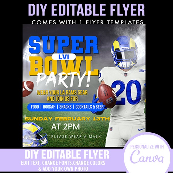 DIY Super Bowl Flyer - Super Bowl Flyer - DIY Football Flyer - Super Bowl Invitation - Super Bowl Party - LA Rams - Super Bowl 2022