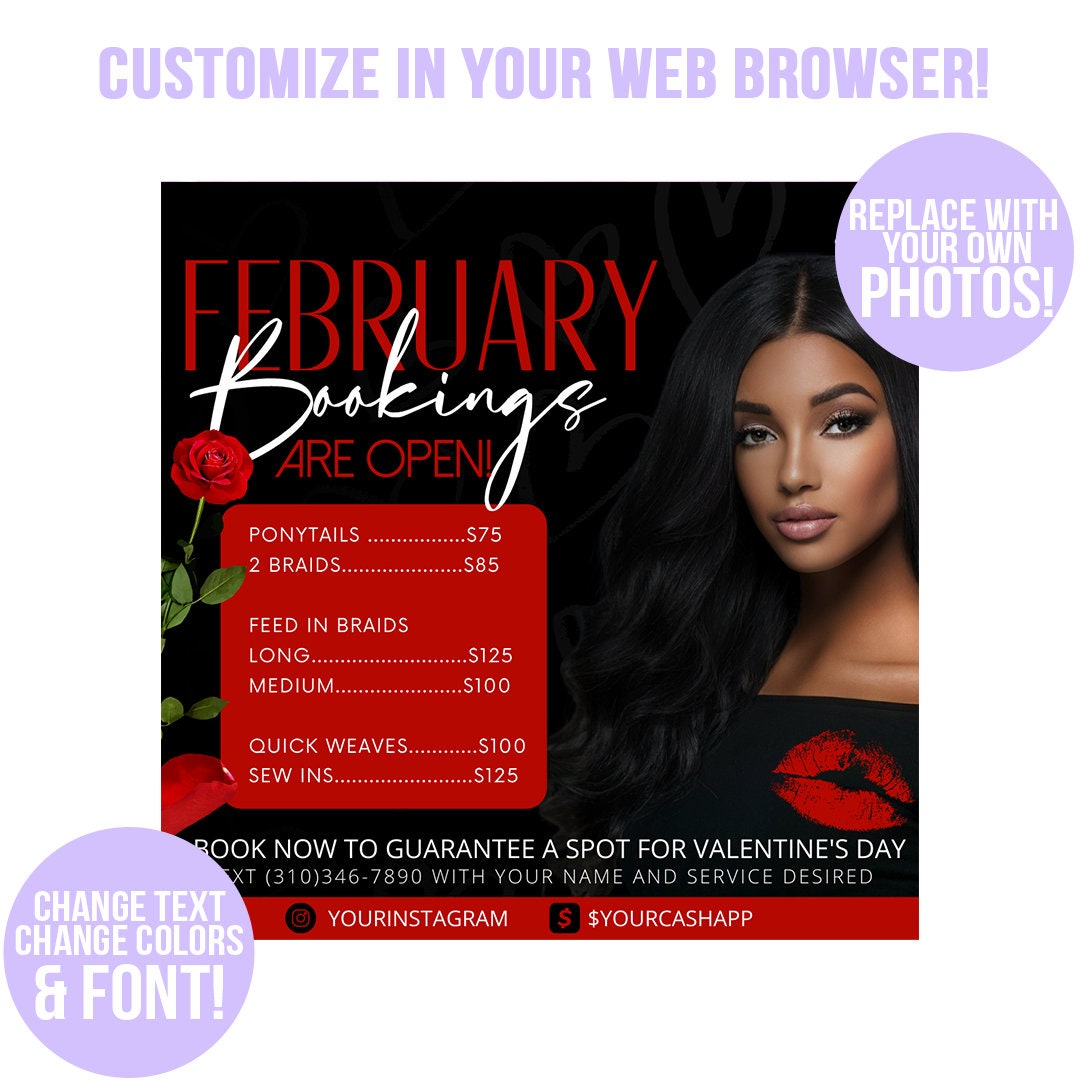 DIY Valentines Day Hair Sale Flyer Hairstylist Price List Hairstylist