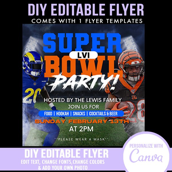 DIY Super Bowl Flyer - Super Bowl Flyer - DIY Football Flyer - Super Bowl Invitation - Super Bowl Party - LA Rams - Super Bowl 2022