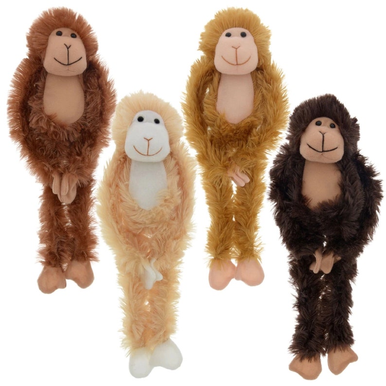 Set Of 4 Plush Monkeys 13 inch with Sticky Hands Furry Stuffed Etsy