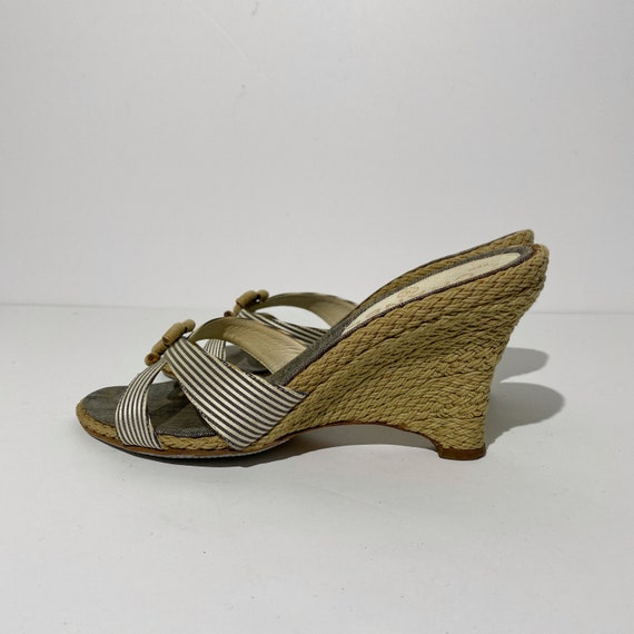 Chanel CC Gray Striped Espadrille Wedge Sandals - Etsy
