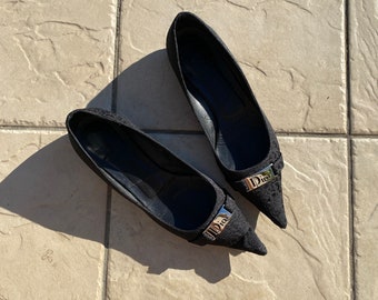 Dior Black Trotter Buckles Pointed Toe Ballet Flats