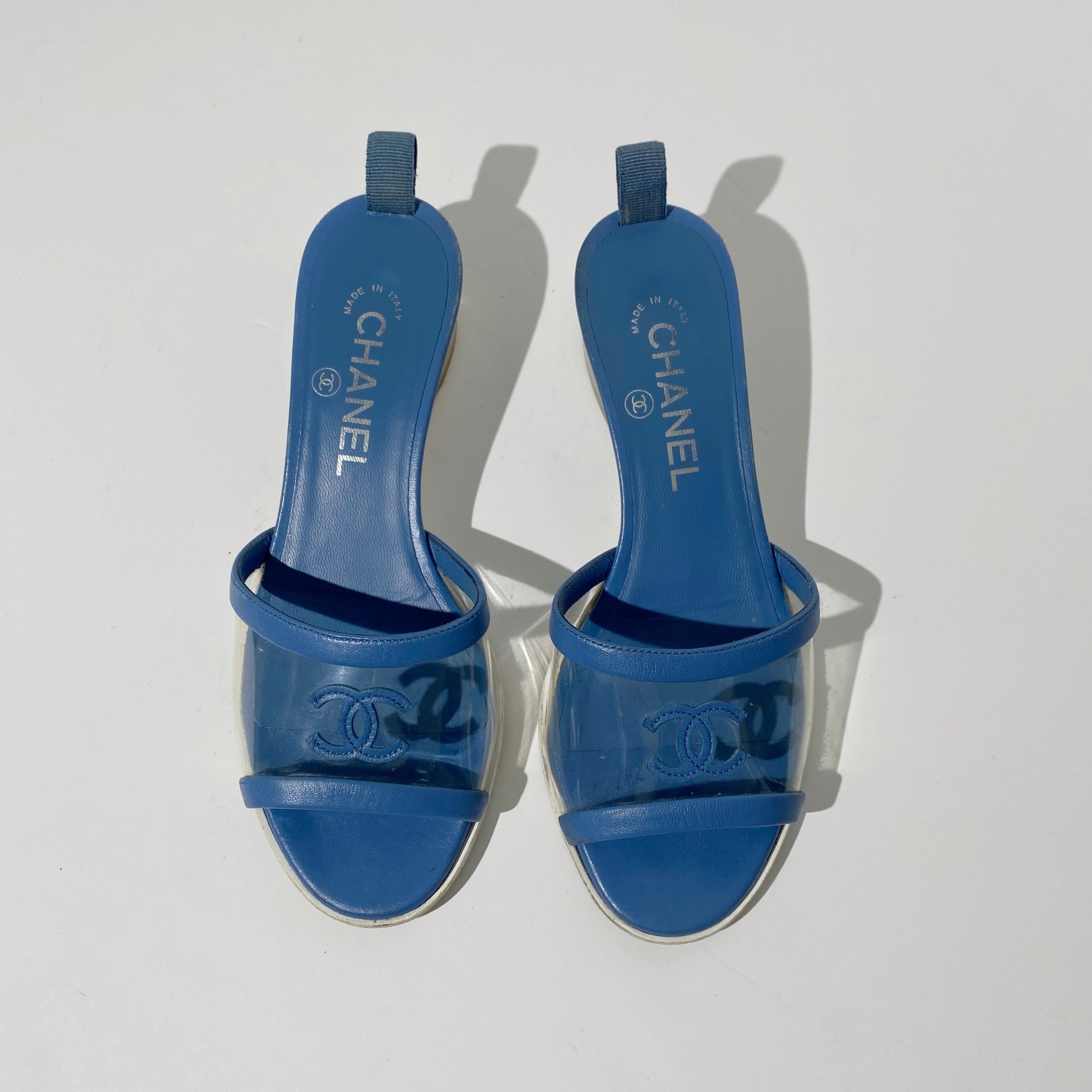 chanel pvc Sandals mules cc logo White Turquoise Plastic ref