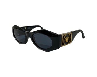 Gianni Versace 90s Black Gold Sunglasses