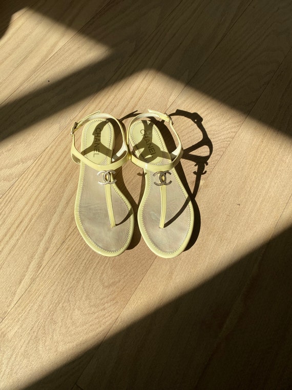 Chanel Yellow Patent Leather Dad Sandals