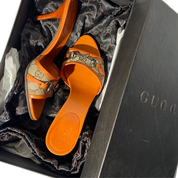 Authentic Gucci Orange GG Canvas Mules - image 1