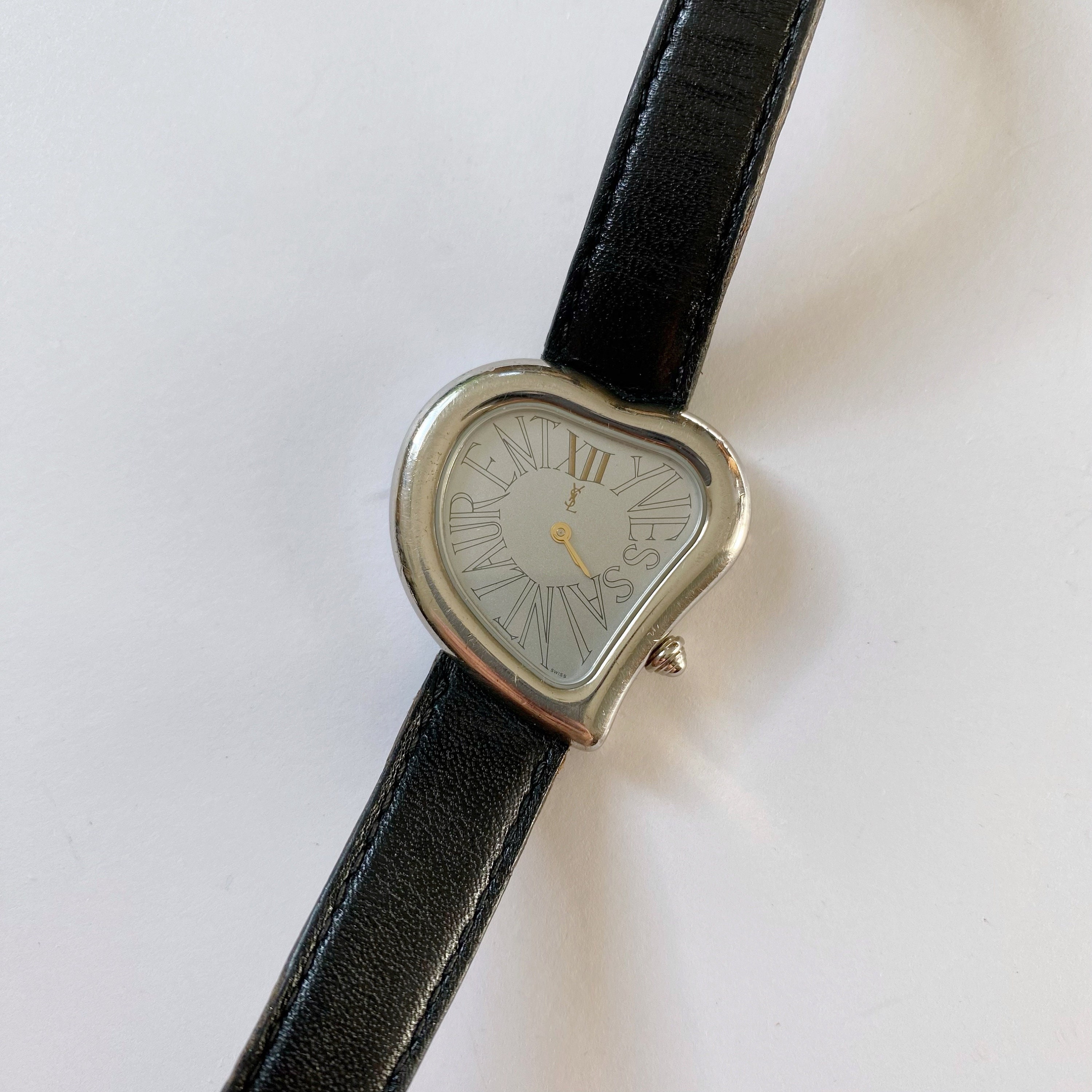 Yves Saint Laurent 90s Black Leather Silver Heart Shaped - Etsy