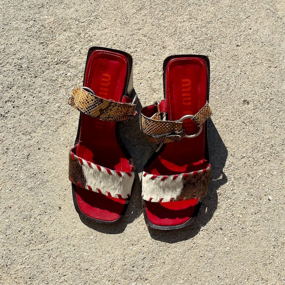 Miu Miu 1998 SS Cow Pony Fur Block Heels - Etsy
