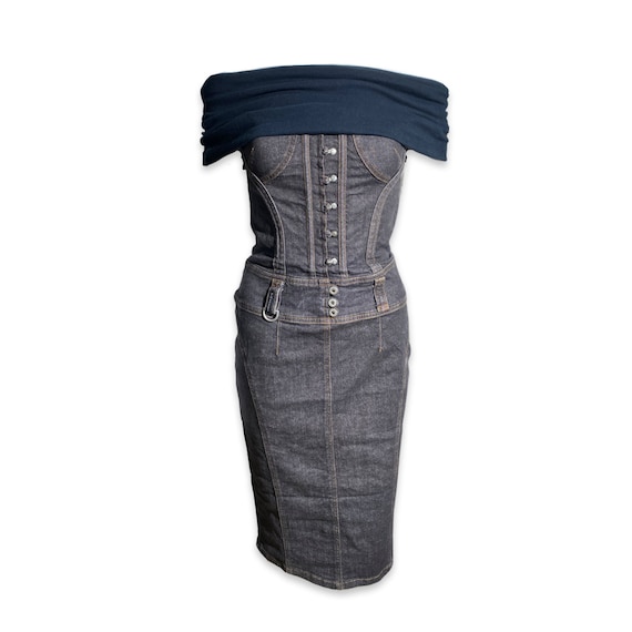 white christmas dresses In The Crowd Off Shoulder Top Dark Denim main image 1