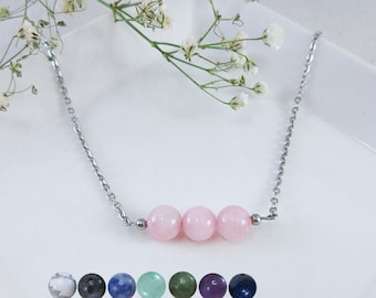 Gemstone Bar Necklace | Beaded Bar Charm Necklaces | Minimalist Layering Custom Crystal Jewelry | Stainless Necklace | Bridesmaid Gift