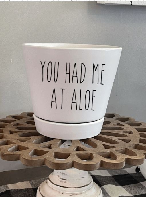 Round Decal Pots with Saucer You Had Me Aloe Napco 