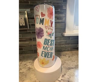 Vaso térmico floral para mamá: La mejor mamá del mundo, Feliz Día de la Mamá, vaso isotérmico de 590 ml.