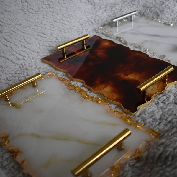 Auf Bestellung - benutzerdefinierte Epoxid-Harz-Display-Tablett (Gold, Silber Marmor, Schildkröte)