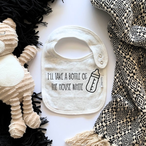 I'll Take a Bottle of The House White Unisex Baby Bib - Funny Baby Bib, Baby Shower Gift, Wine Humor