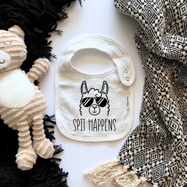 Spit Happens Unisex Baby Bib - Funny Baby Bib, Baby Shower Gift, Llama Alpaca Humor