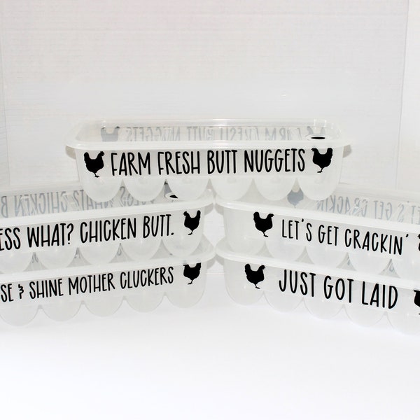 Funny Egg Containers - Farm Fresh Butt Nuggets, Guess What? Chicken Butt., Just Got Laid, Let's Get Crackin', Rise & Shine Mother Cluckers