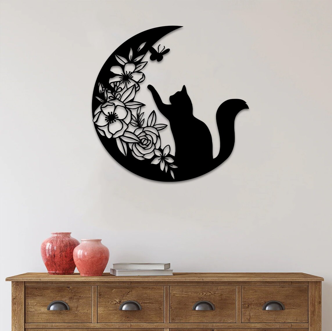 BUY 1 GET 1 Cat and Moon Metal Wall Art Cat Wall Decor Etsy