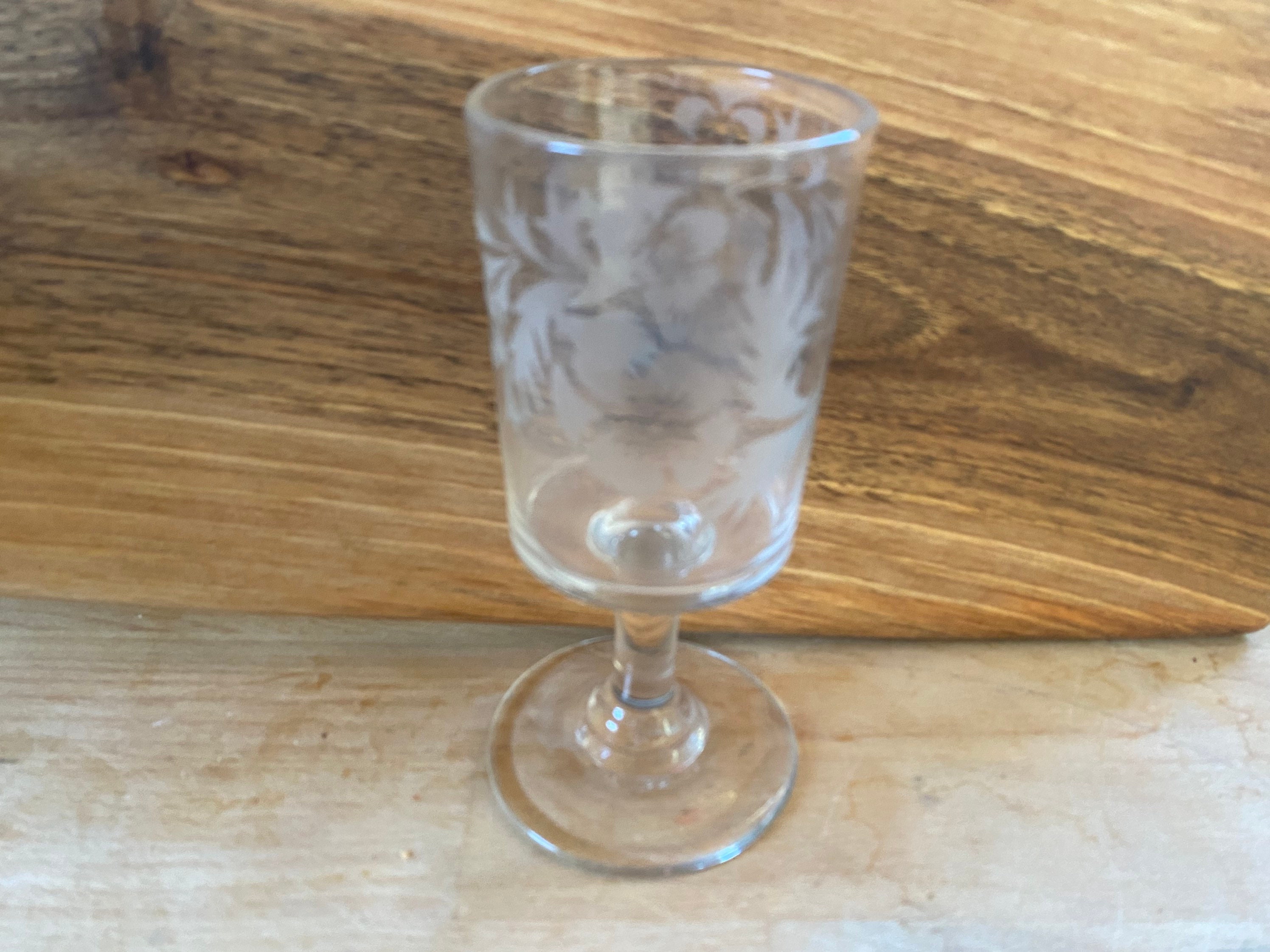 Très Ancien Verre Gravé A L'acide, Décor de Fleurs France Époque 19E, Antique French Crystal Glass C