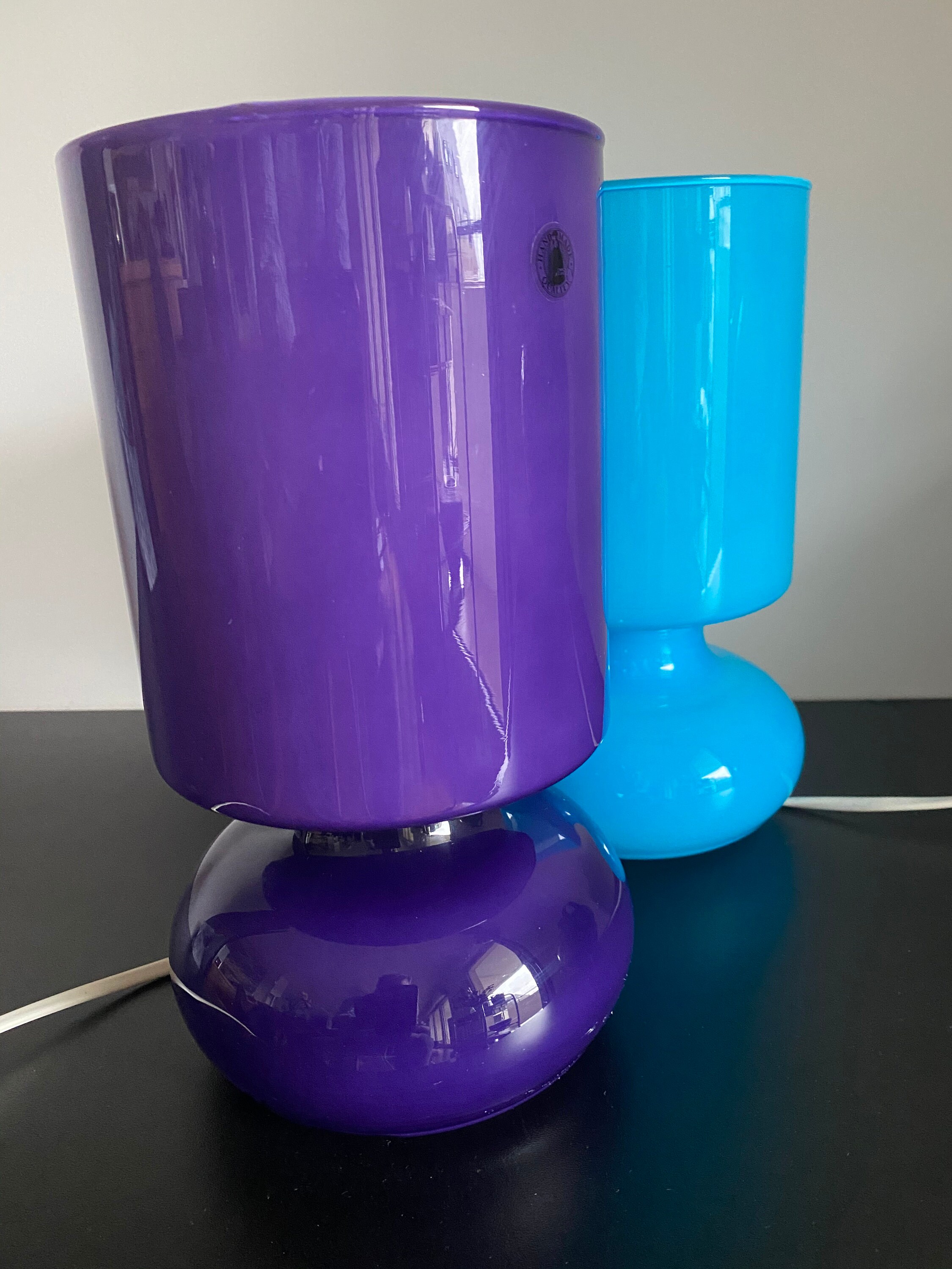 Lampe Ikea Lykta Violet Vintage 1980 en Verre Discontinued Glass Lamp Blue Out Of Stock Bedside Retr