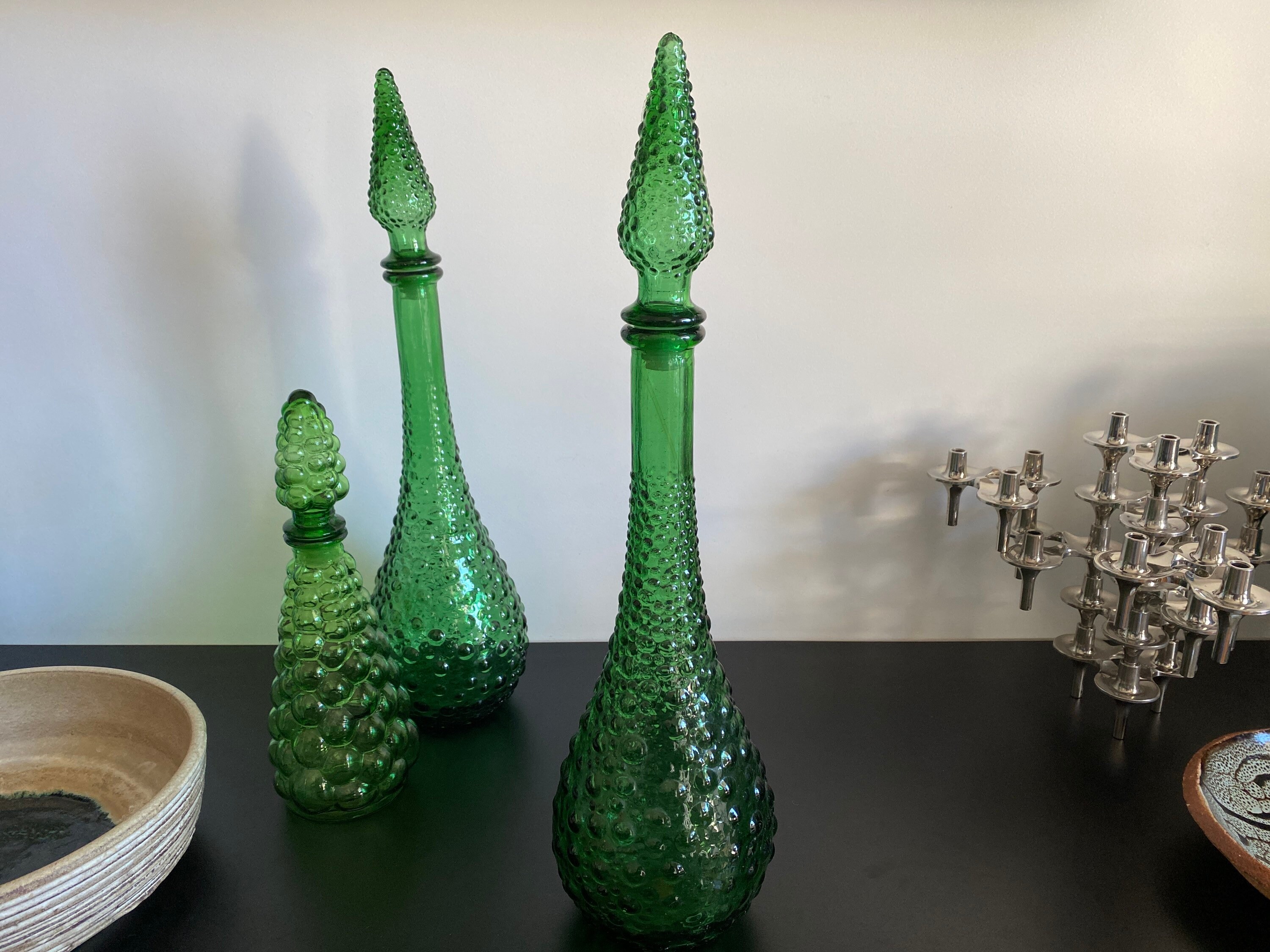 Grande Bouteille Xl 18 46 cm en Verre Vert Genie Bottle Made in Italy Vintage 1960 Italian Green Gla